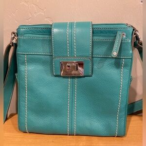Tignanello aqua green pebbled leather crossbody bag